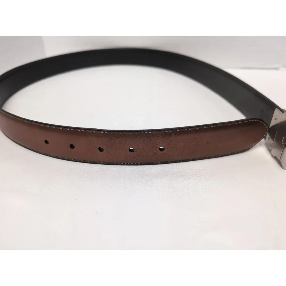 TOMMY HILFIGER MENS REVERSIBLE BELT 36 FAUX LEATHER BROWN/BLACK  SILVER BUCKLE